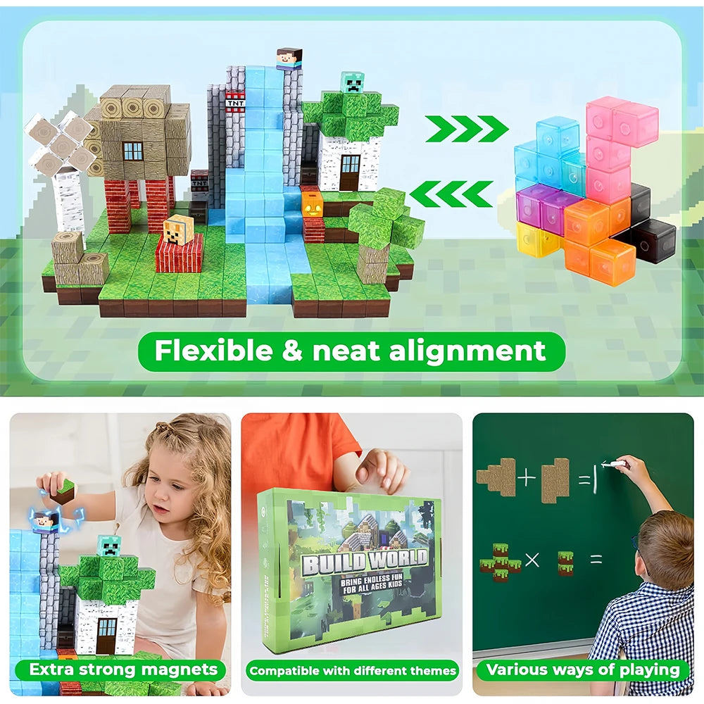 Magnetic Building Blocks Toy – Mine World Construction Set (STEM Educational Gift)