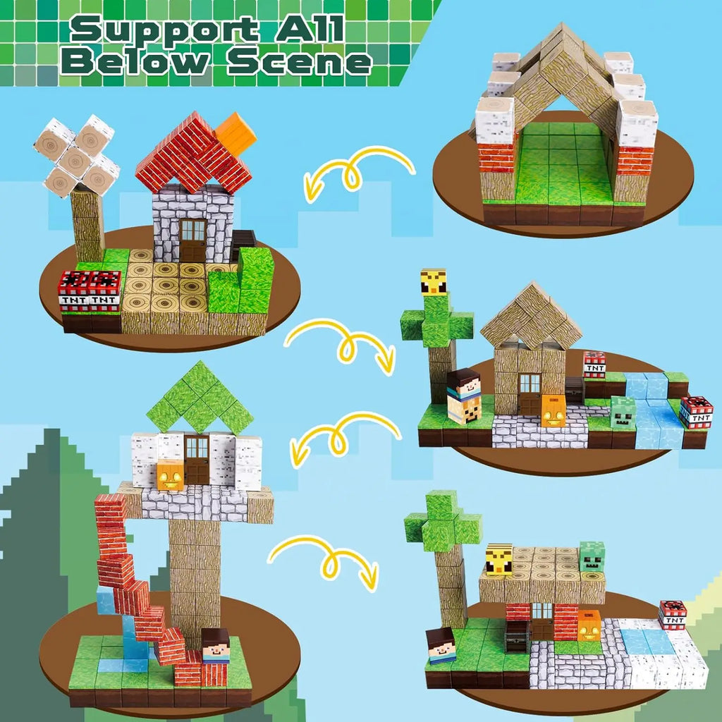 Magnetic Building Blocks Toy – Mine World Construction Set (STEM Educational Gift)