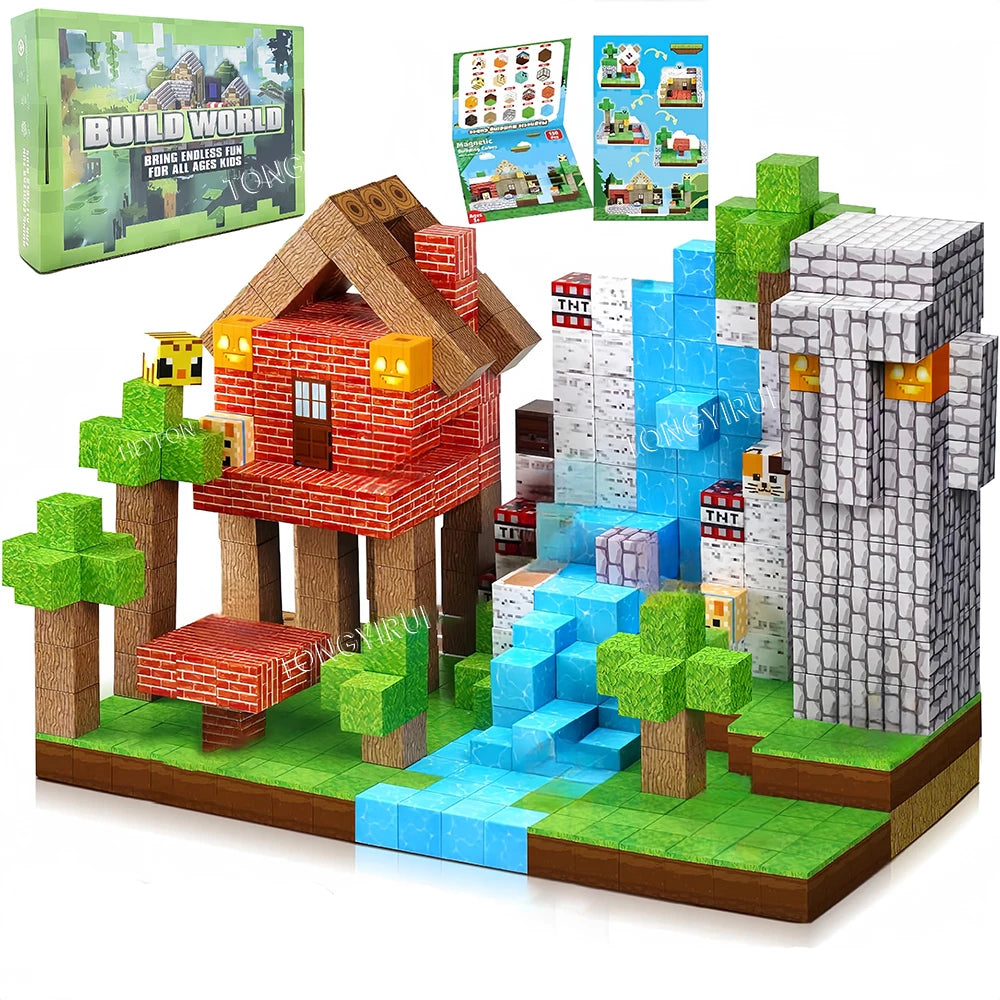 Magnetic Building Blocks Toy – Mine World Construction Set (STEM Educational Gift)