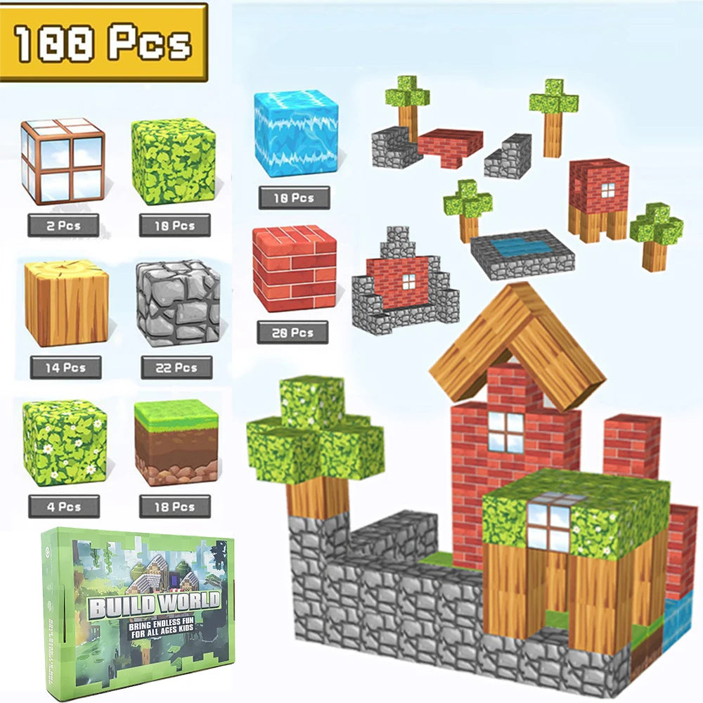 Magnetic Building Blocks Toy – Mine World Construction Set (STEM Educational Gift)