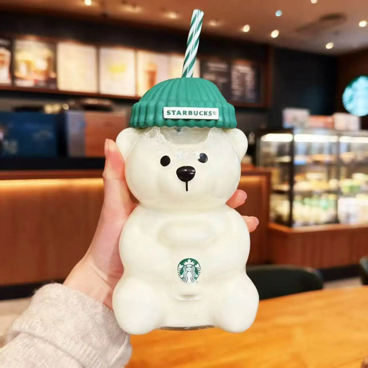 Da Bearista Bear Glass Tumbler Green Lid