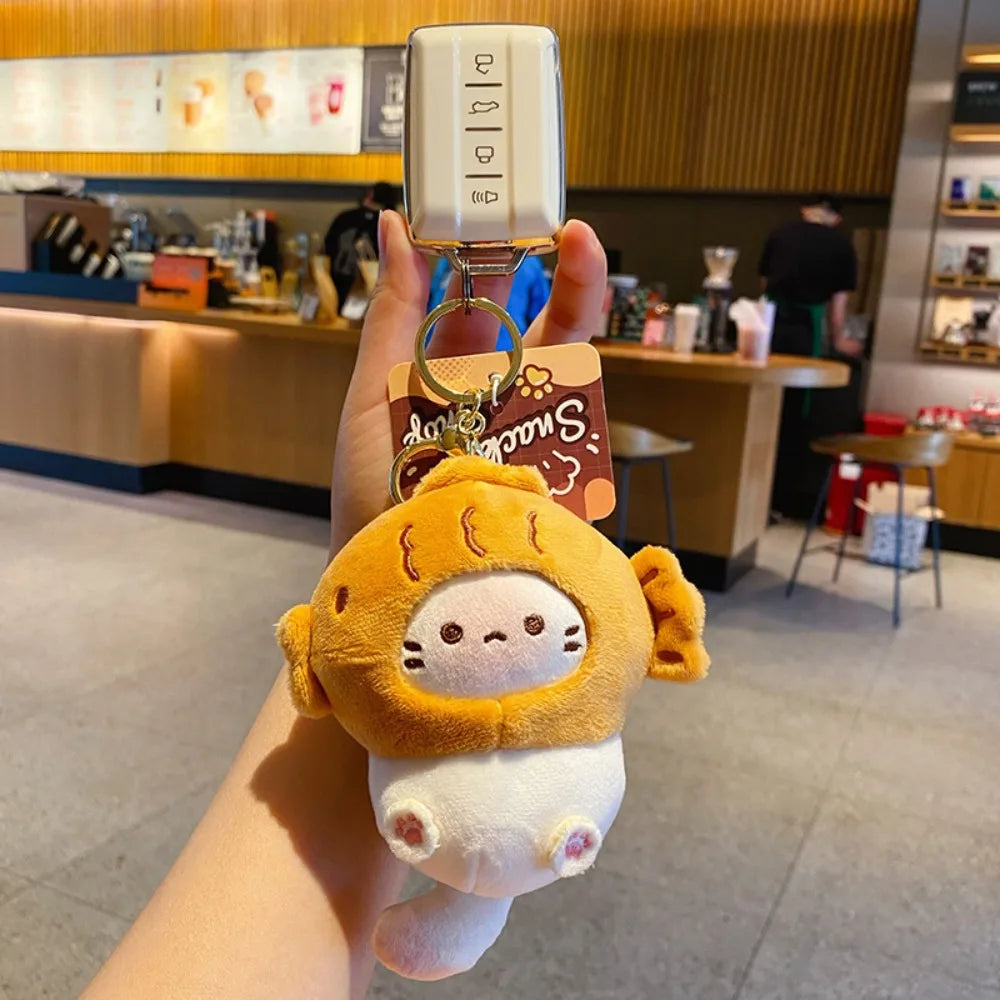 Plush Cocoa Cat Snapper Keychain Snapper Head Set Keychain Exquisite Cute Schoolbag Pendant Japanese Soft Cute Doll Pendant