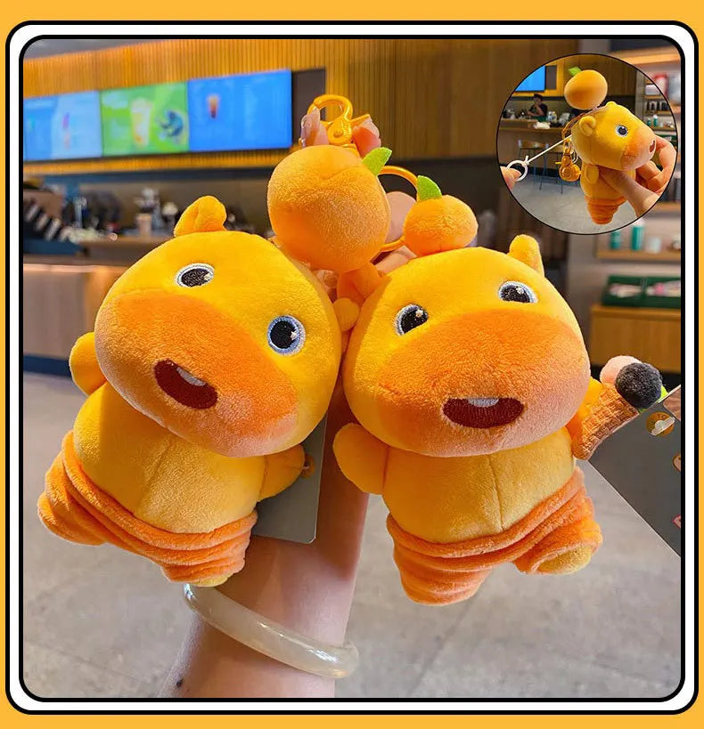 Genuine Capybara Lulu Doll Plush Pendant KeyChain Fun Pull Line Rotating Doll Student Schoolbag KeyChain Cute Cartoon Decoration