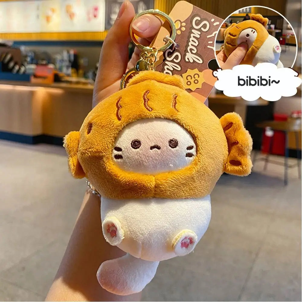 Plush Cocoa Cat Snapper Keychain Snapper Head Set Keychain Exquisite Cute Schoolbag Pendant Japanese Soft Cute Doll Pendant