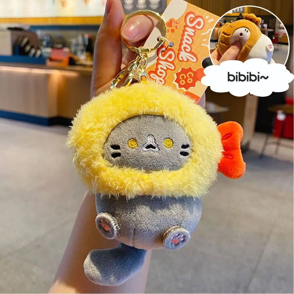 Plush Cocoa Cat Snapper Keychain Snapper Head Set Keychain Exquisite Cute Schoolbag Pendant Japanese Soft Cute Doll Pendant