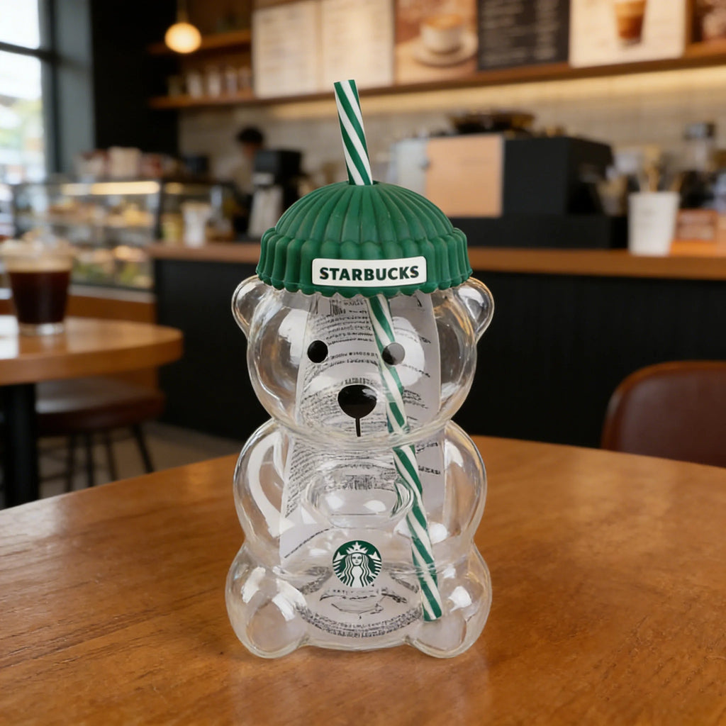 Da Bearista Bear Glass Tumbler Green Lid