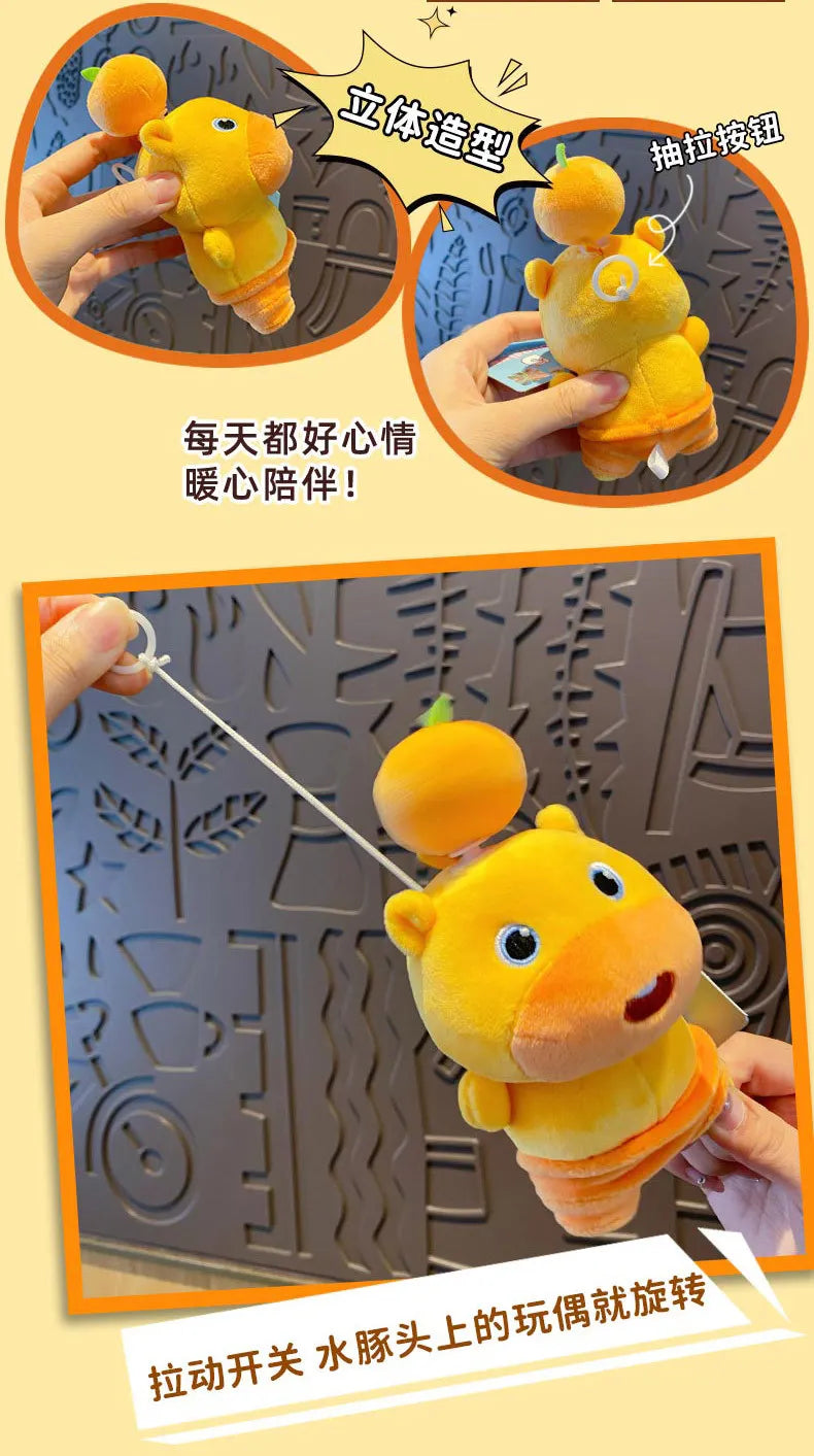 Genuine Capybara Lulu Doll Plush Pendant KeyChain Fun Pull Line Rotating Doll Student Schoolbag KeyChain Cute Cartoon Decoration