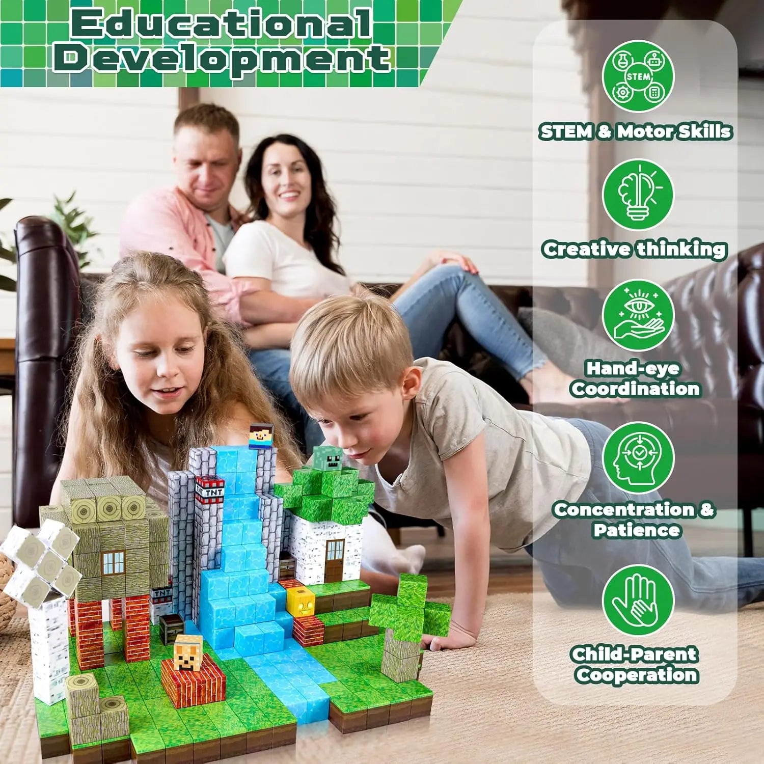 Magnetic Building Blocks Toy – Mine World Construction Set (STEM Educational Gift)